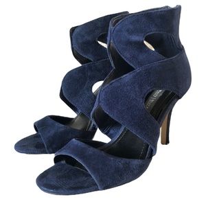White House Black Market Peacock Suede Cage Heel